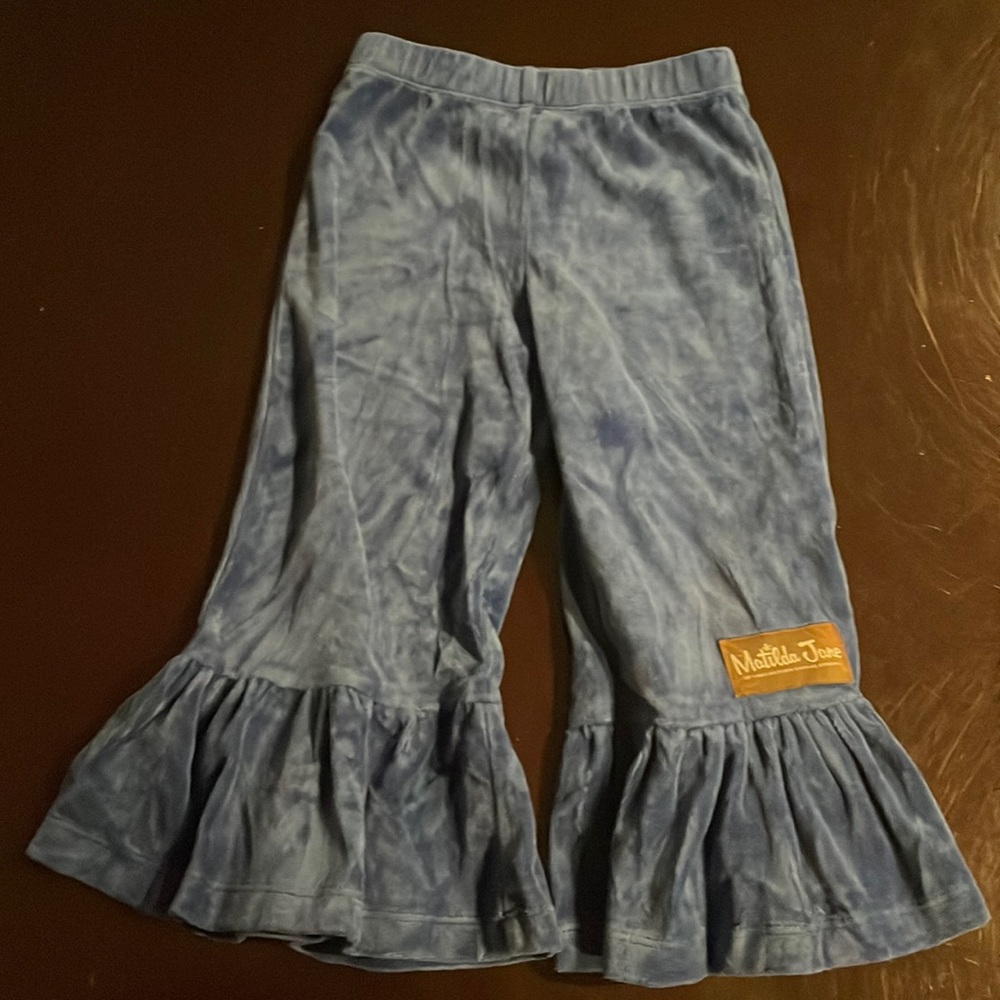 Matilda Jane girls ruffle pants blue velvet EUC size 4